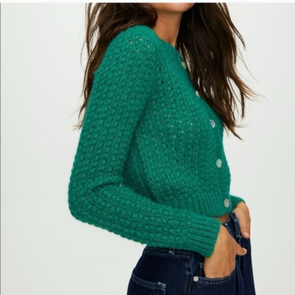 Wilfred Fortune Cardigan Alpaca Mohair Sweater Crochet Espace XXS Aritzia - Picture 5 of 14